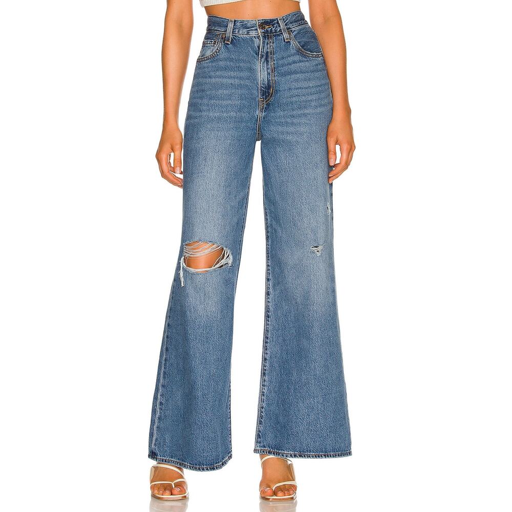 Levi's High Loose Flare Blue Denim Jean Size 28